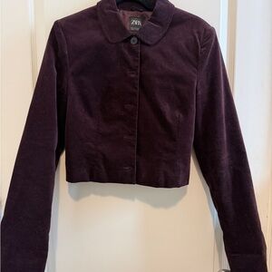 Zara Plum Velvet Cropped Blazer